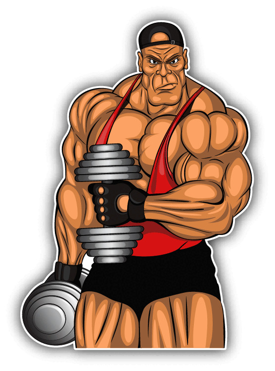 Bodybuilder Dumbbells Sport Cartoon Muscular Car Bumper Sticker Decal