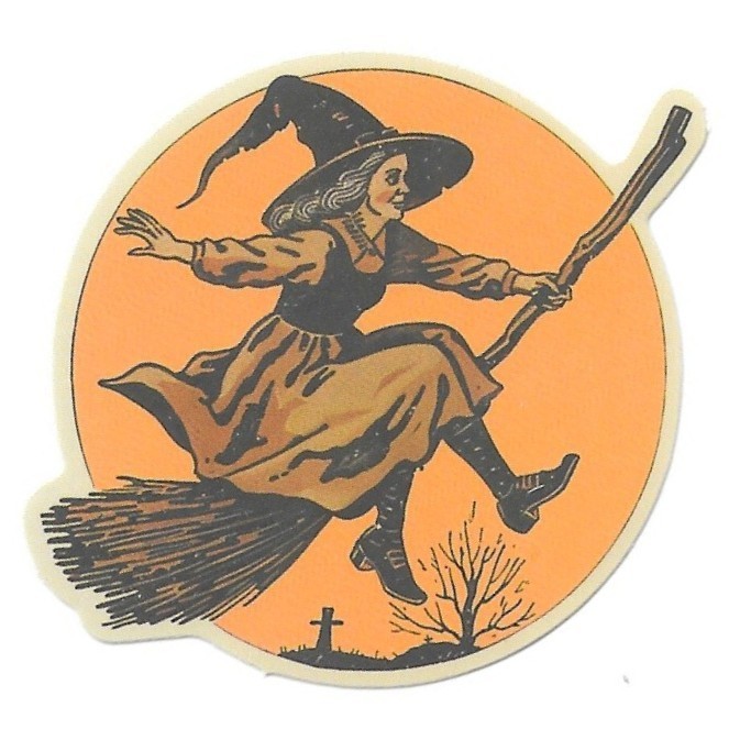Halloween Flying Witch Sticker Spooky Moon Vinyl Die Cut Goth Laptop Decal Art