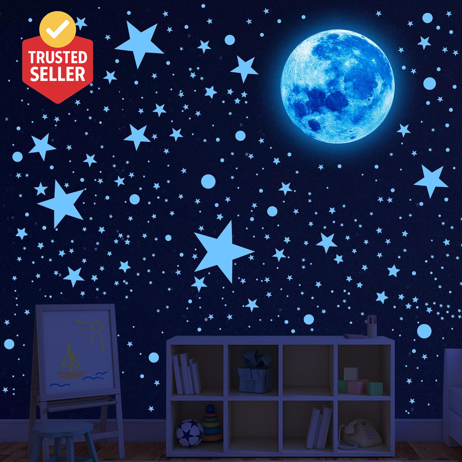 492Pcs Glow in the Dark Stars for Ceiling Glow in the Dark Moon and Space Wall D