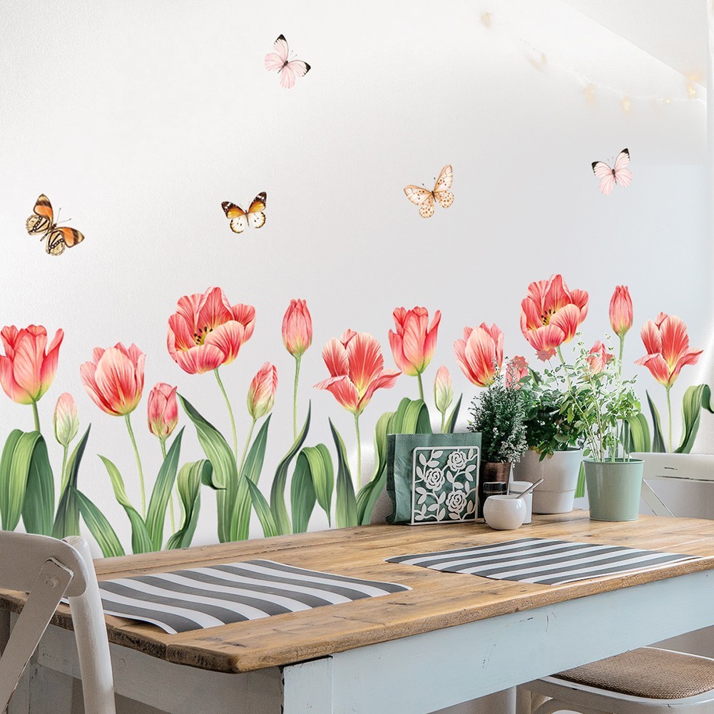 Tulip Flower & Butterfly Wall Stickers DIY Home Decoration PVC Material