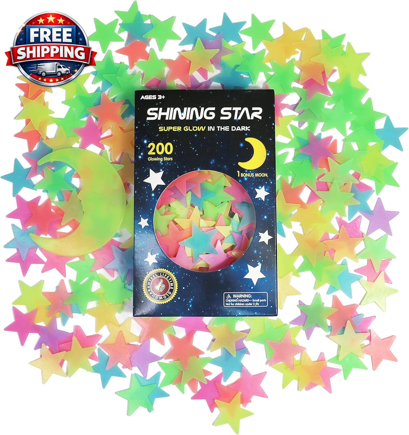Glow in the Dark Stars Stickers for Ceiling, Adhesive 200Pcs 3D Glowing Stars an
