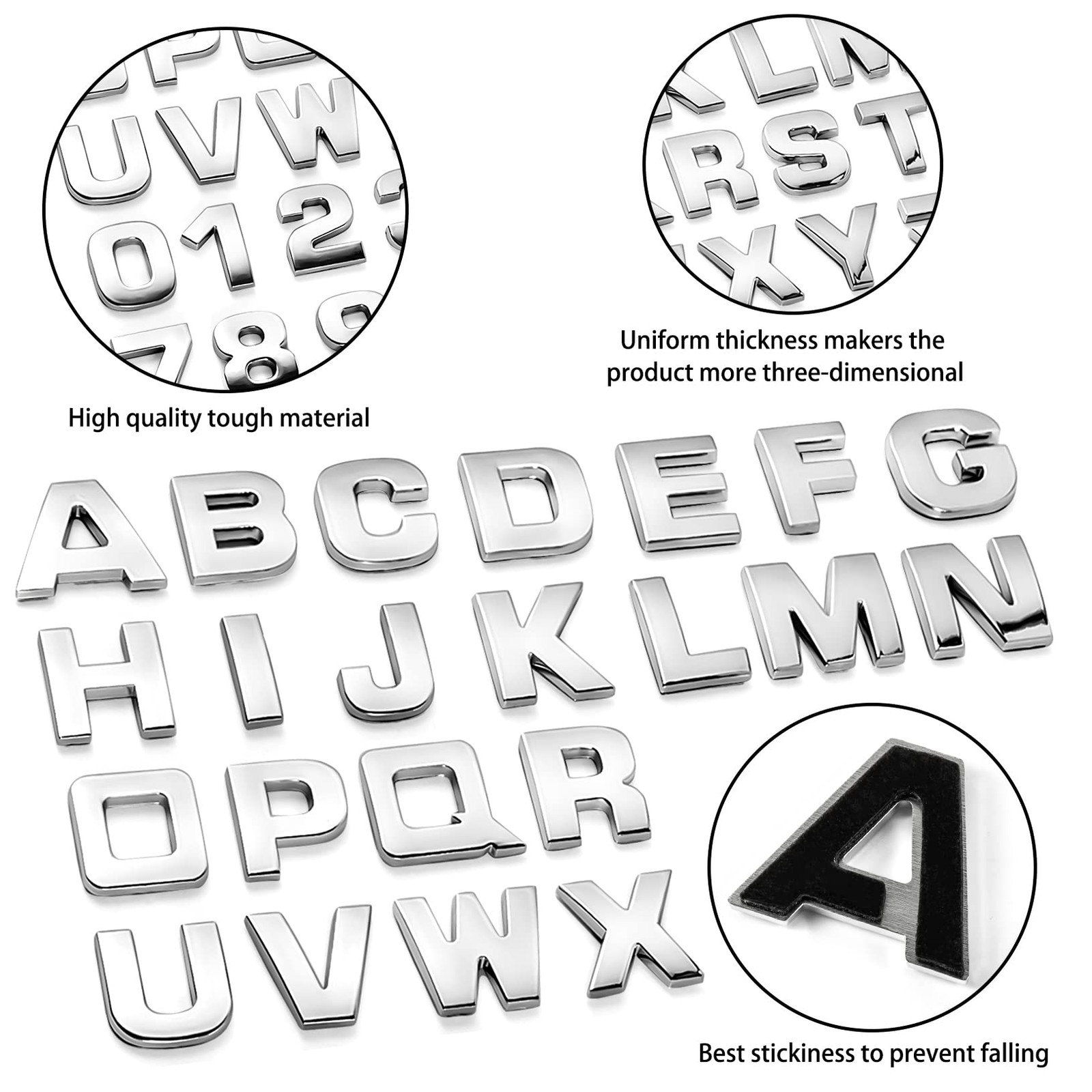 43Pcs Car Emblem Letters Sticker DIY 3D Chrome Number Symbol Badge Decal