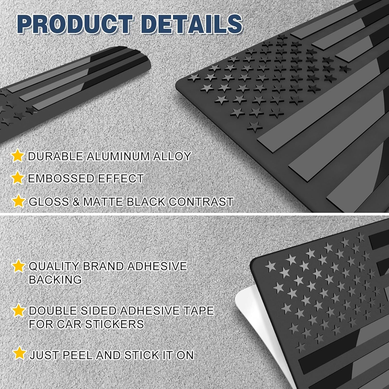 3D Metal American Flag Emblem Decal，Black American Flag Decalfor Car Truck or.