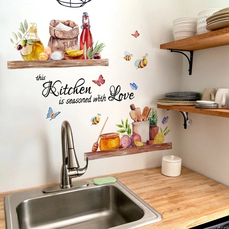 Wall Sticker Butterfly Flower Decals Kitchen Shelves Arts Vinyl Mural Home Decor