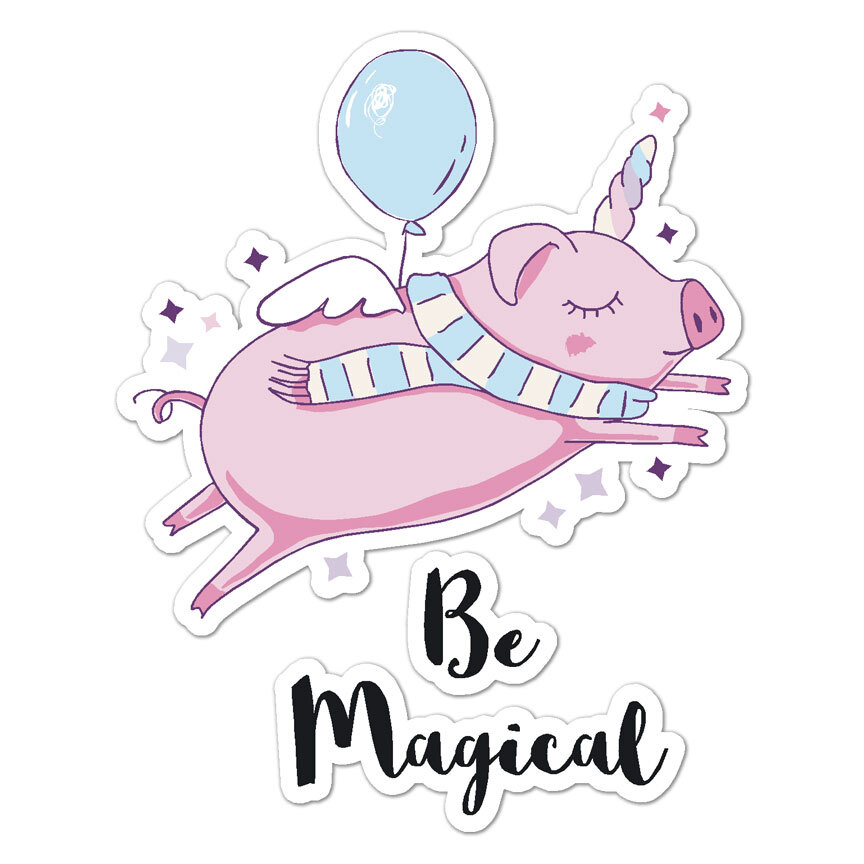 Be Magical Pig Unicorn, Vinyl Decal Sticker, Indoor Outdoor, 3 Sizes, #8655