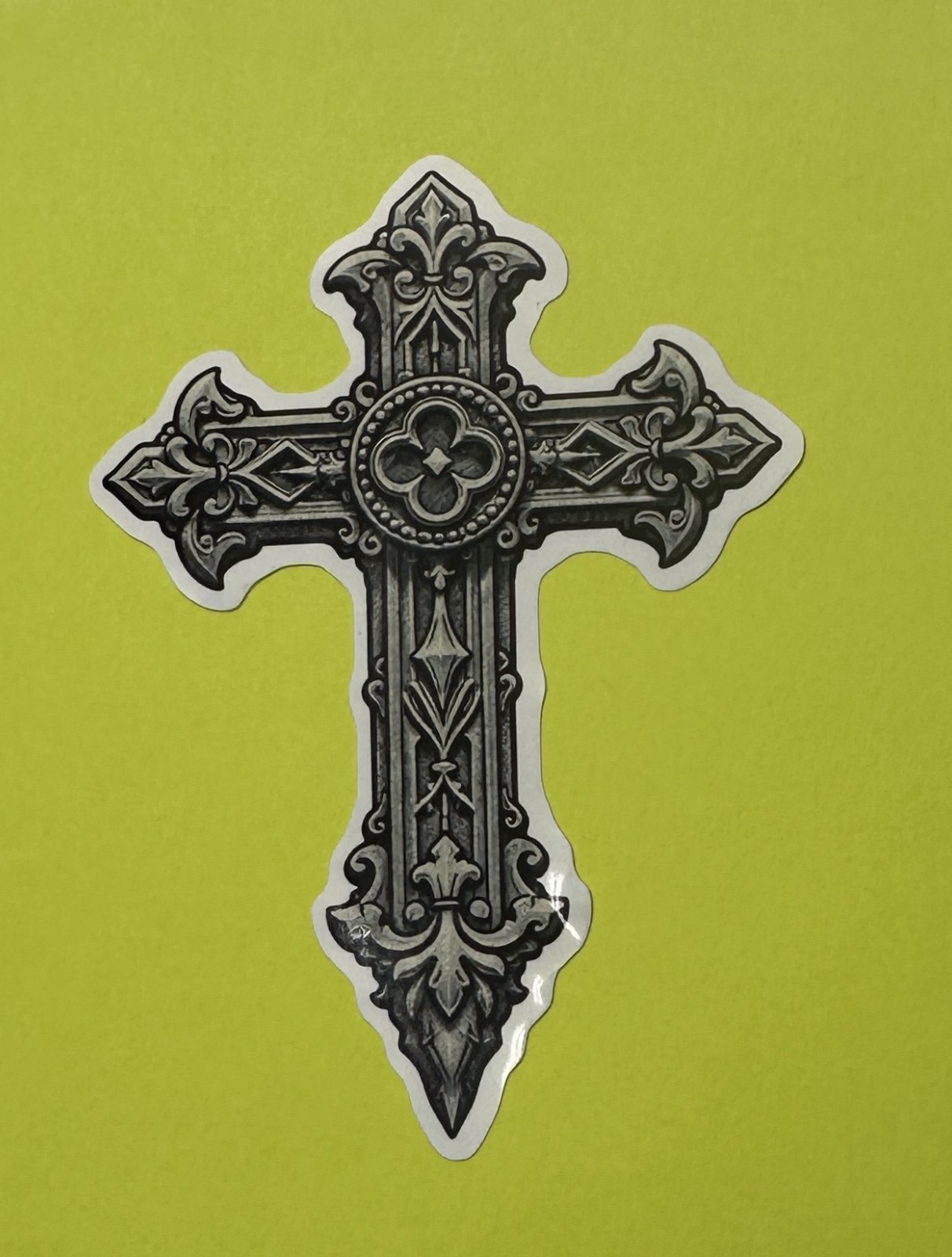 3 inch Ornate Gothic Cross Vinyl Sticker Medieval Religious Decal