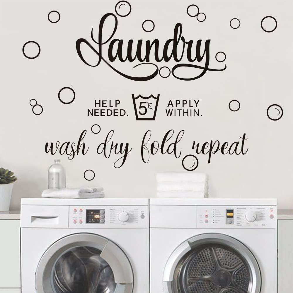 Laundry Room Wall Decals [Large] Wash Dry Fold Repeat Quotes Art Signs Sticke…