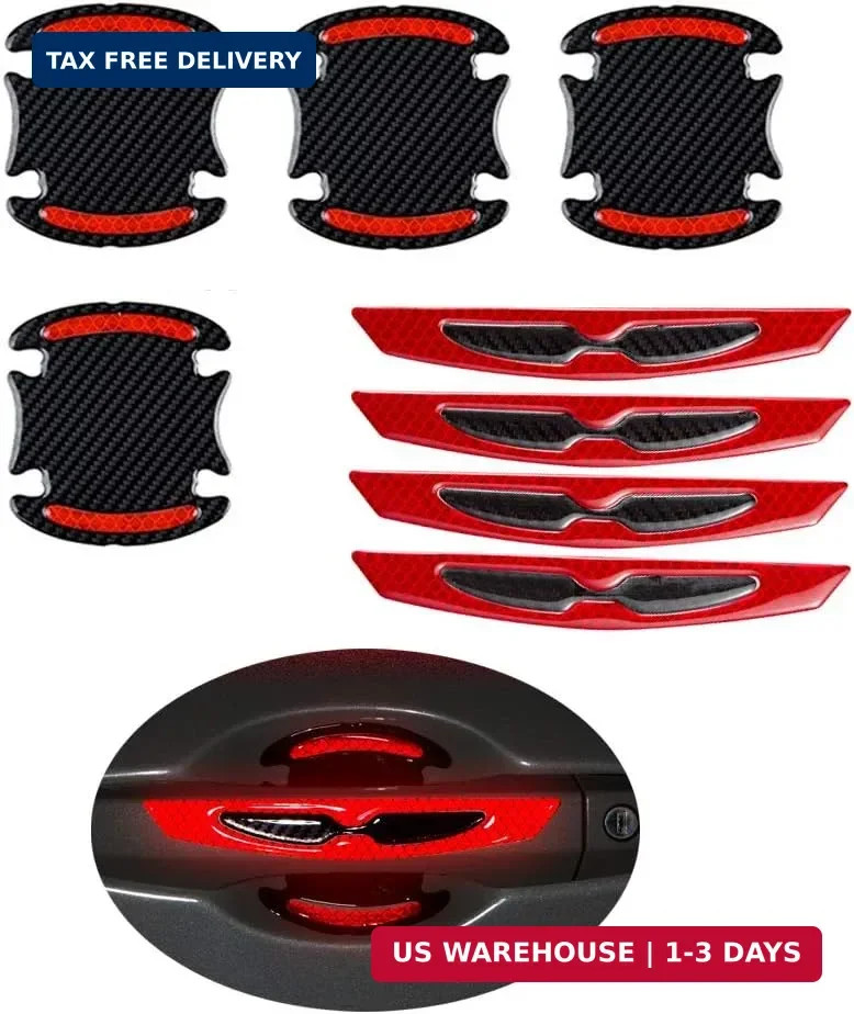 8pcs Universal 3D Carbon Fiber Car Door Handle Paint Scratch Protector Sticker A