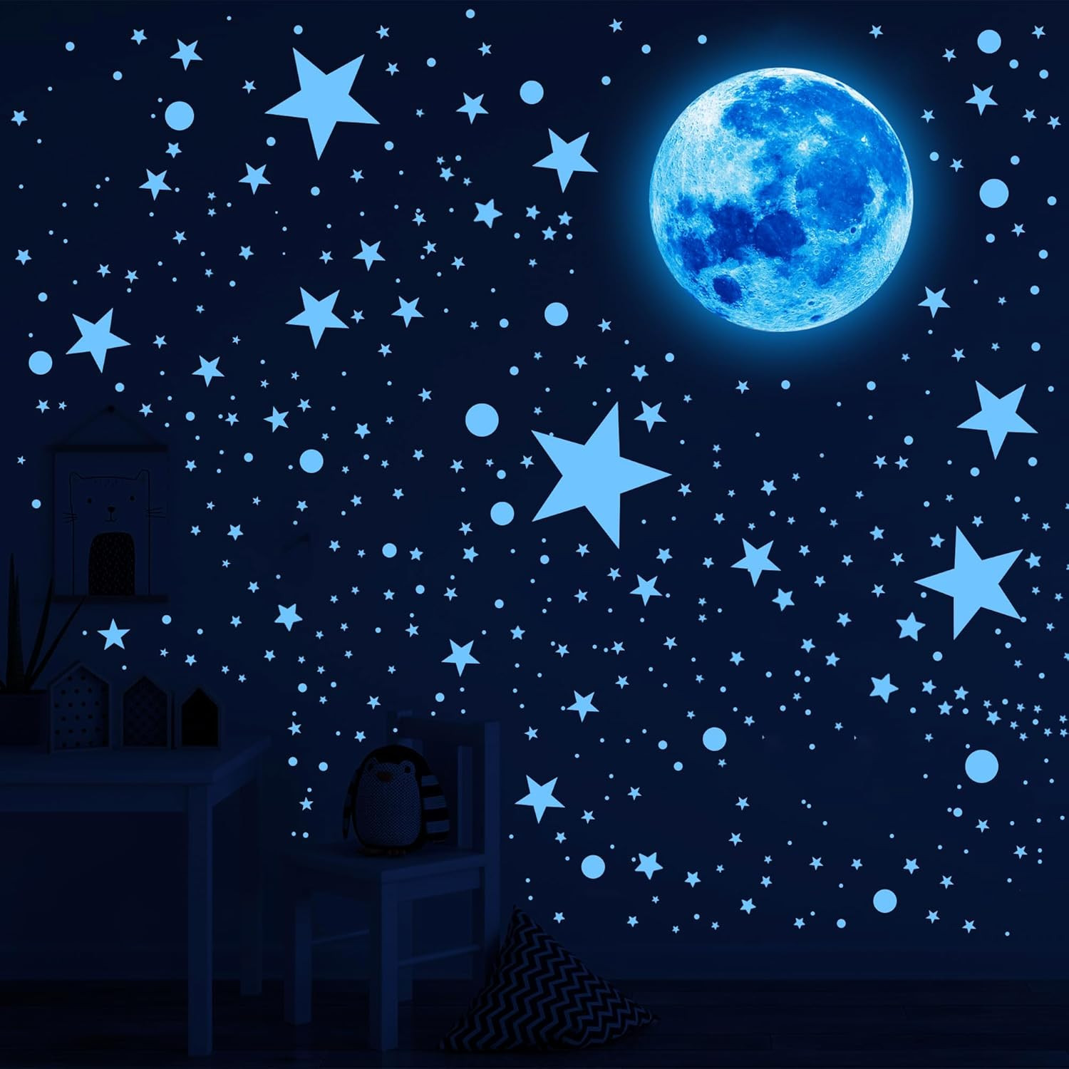 492Pcs Glow in the Dark Stars for Ceiling Glow in the Dark Moon and Space Wall D
