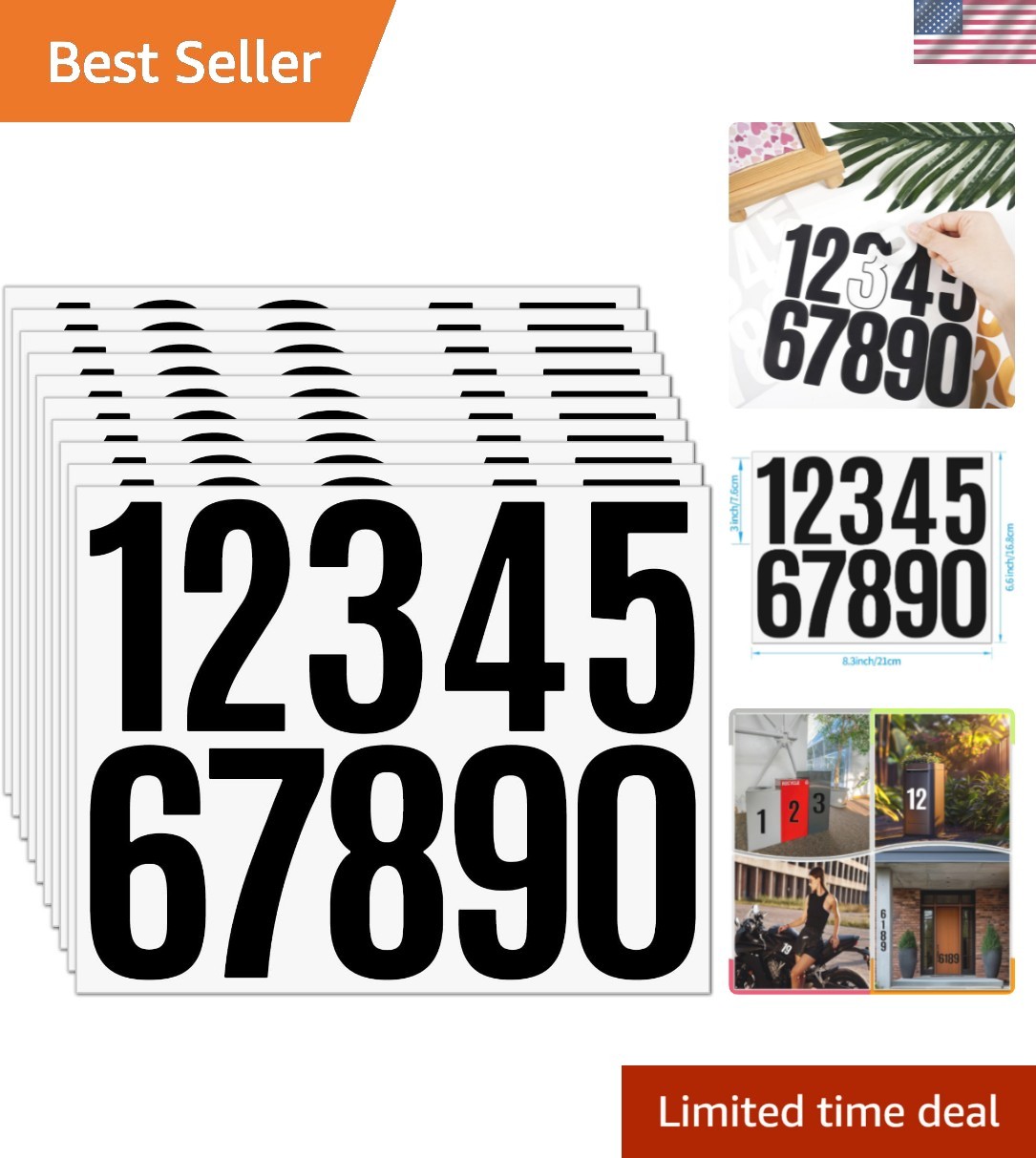 10 Sheets Mailbox Number Stickers 3 Inch – Self-Adhesive Vinyl Numbers 0-9 fo…