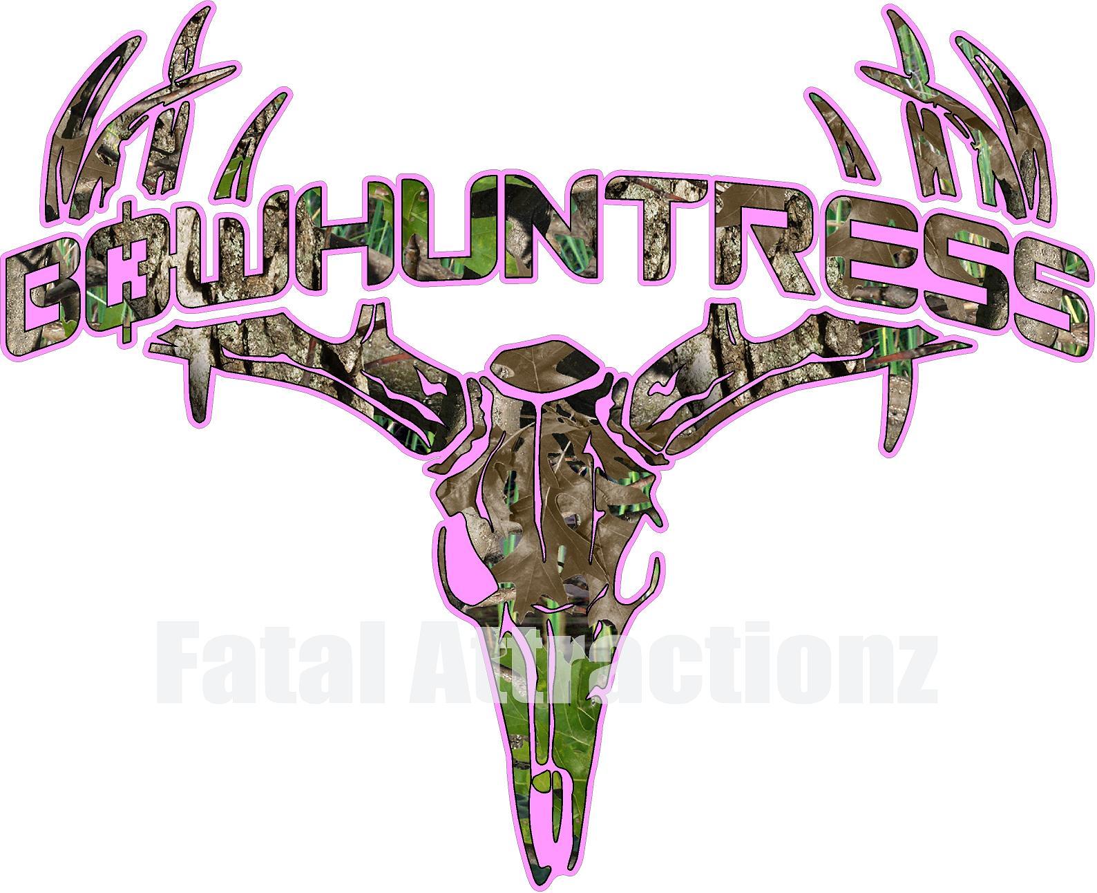 Pink Camo Bowhuntress Deer Skull S4 Vinyl Sticker Decal buck trophy whitetail