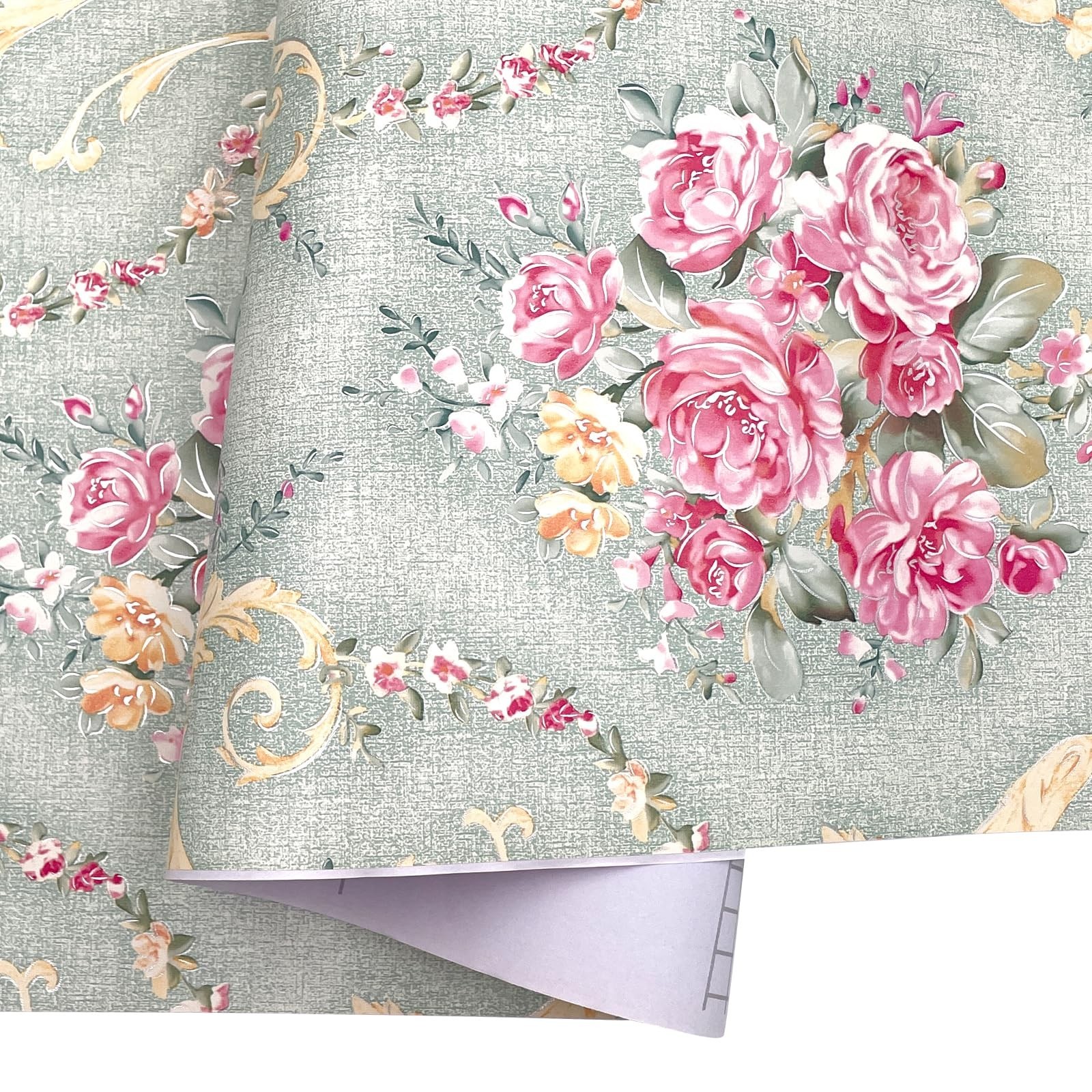 Retro Rose Furniture Paper Light Green Self-Adhesive Shelf Liner School Locke…