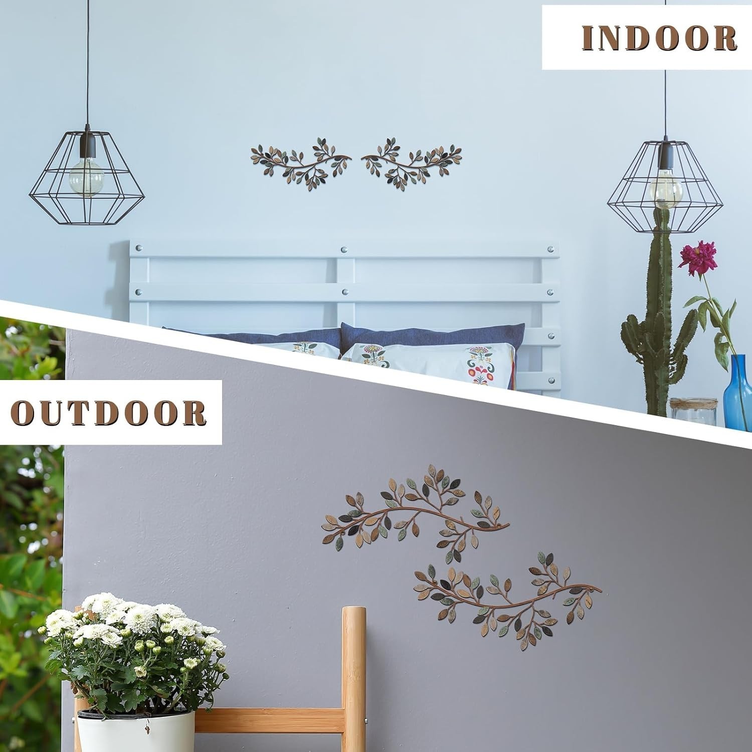 Nature-Inspired 2-Piece Metal Leaf Wall Decor for Indoor & Outdoor Elegance