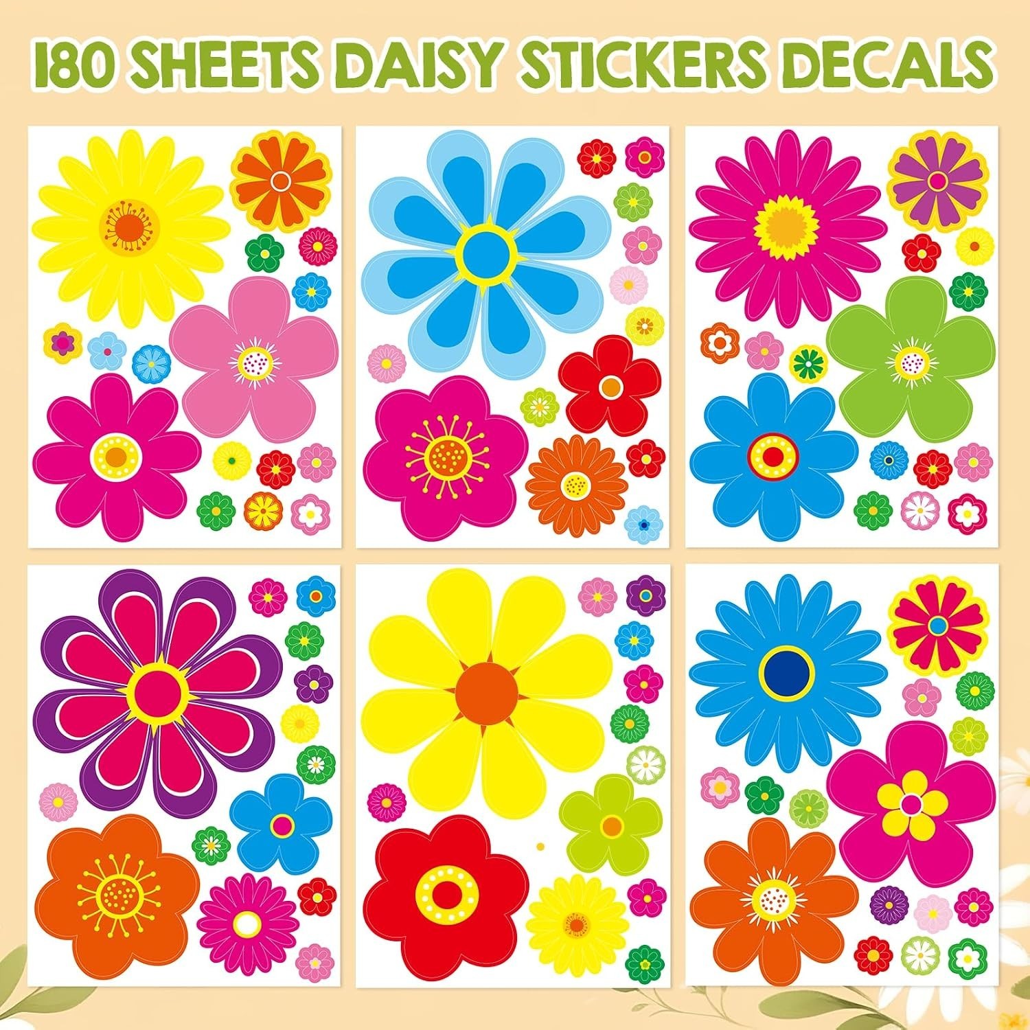 Daisy Stickers 180 Pcs Flower Car Decals 60’S Hippie Stickers Daisy Vinyl Retro