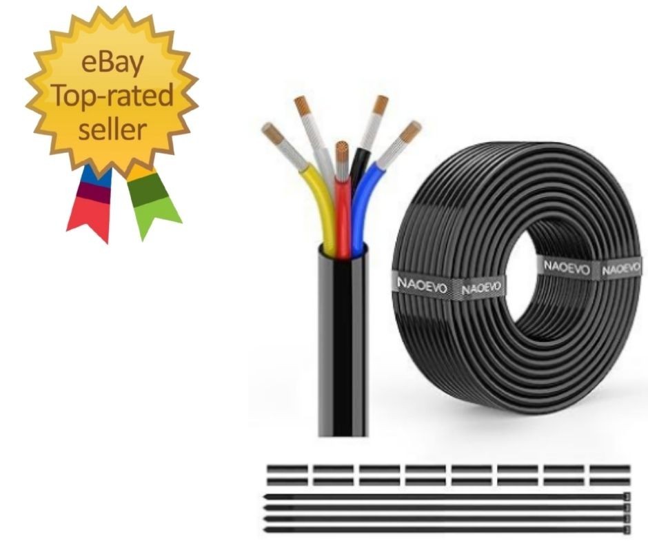 Electrical Wire 16 Gauge 5 Conductor PVC Cable 30FT Tinned Copper Marine Lamp