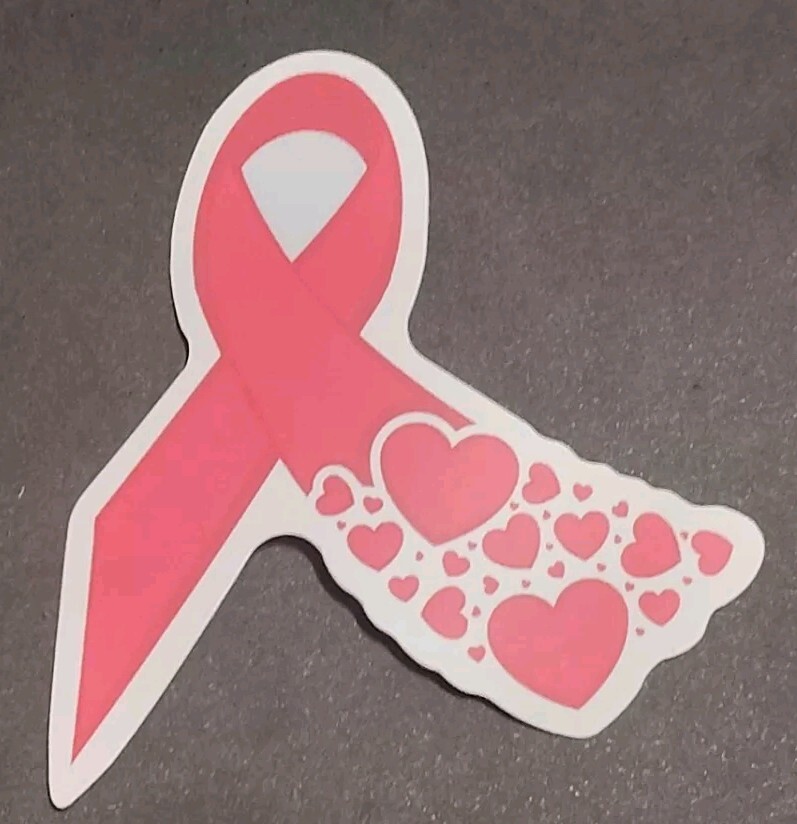 Breast Cancer Awareness Ribbon Hearts Decal Sticker 2.25″