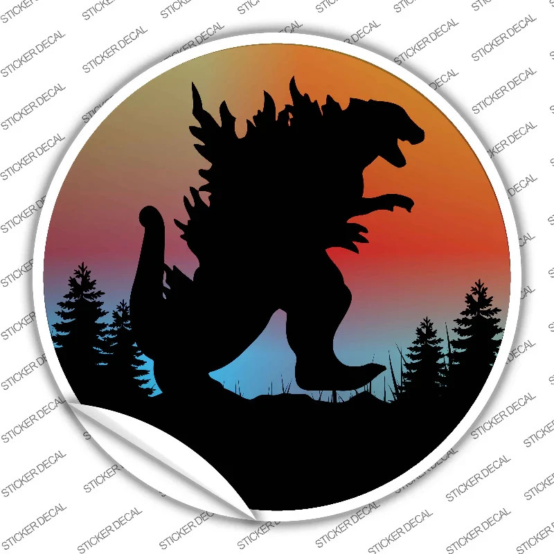 Godzilla Silhouette Sunset Round Vinyl Sticker Decal