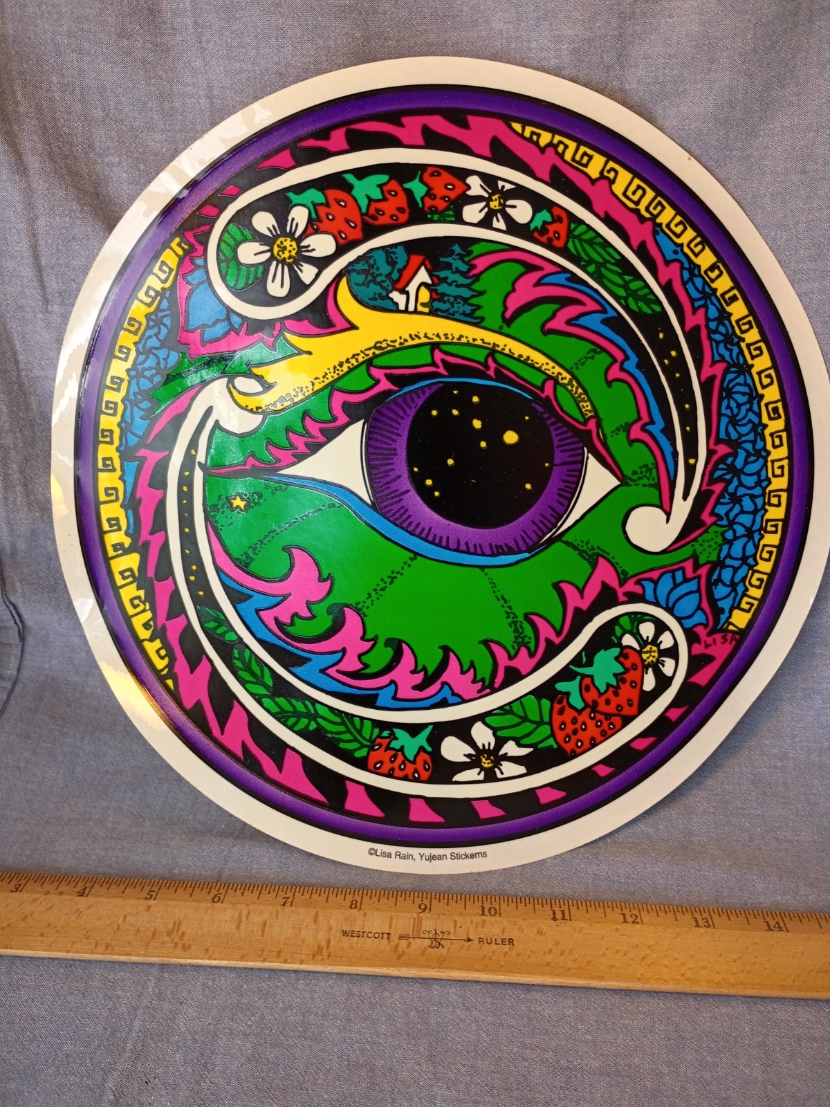 Vintage 12in Lisa Rain Psychedelic Eye Decal by Yujean Stickems -NOS-