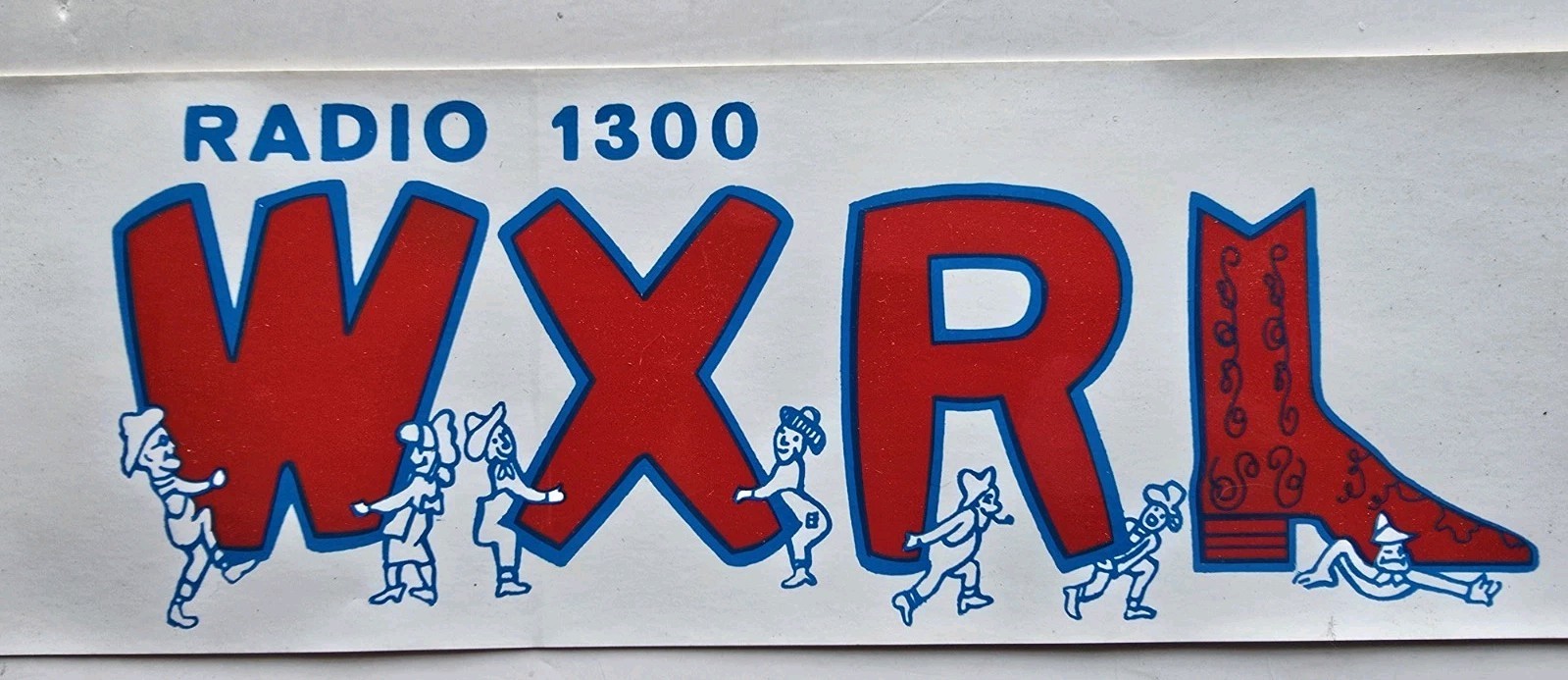 Vintage Radio 1300 WXRL Bumper Sticker Red Blue White UNUSED NOS Vinyl 9″x3″