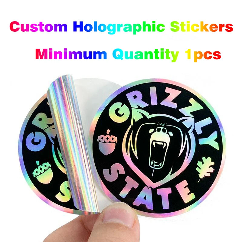 100 Holographic Stickers Custom Logo Name Waterproof Laser Silver Die Cut Vinyl
