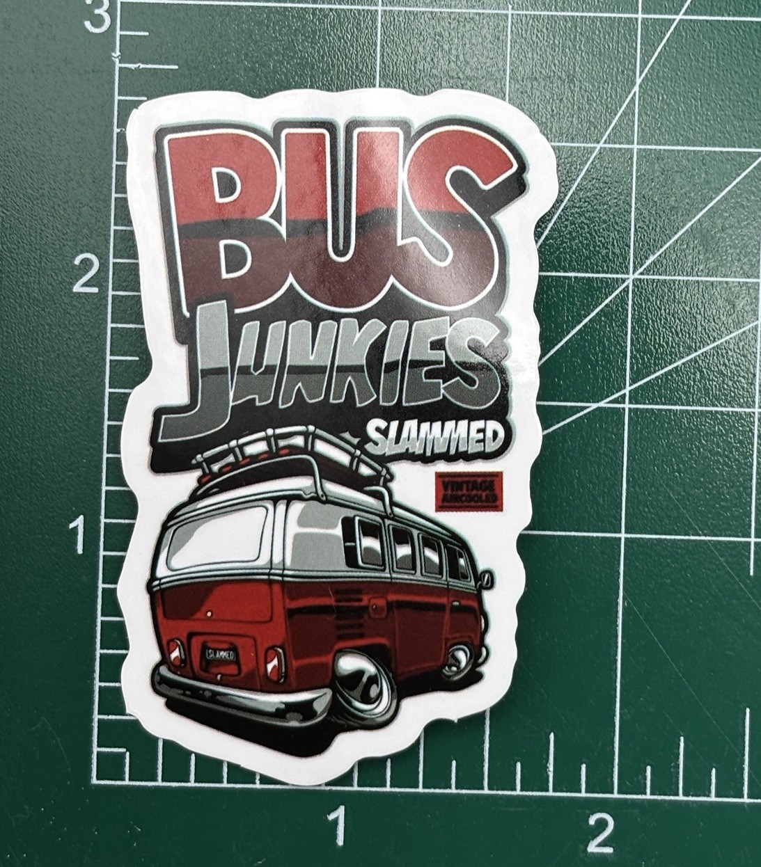Bus Junkies Slammed Vinyl Sticker 1960s Van Vintage Air Cooled Travel Red #YC