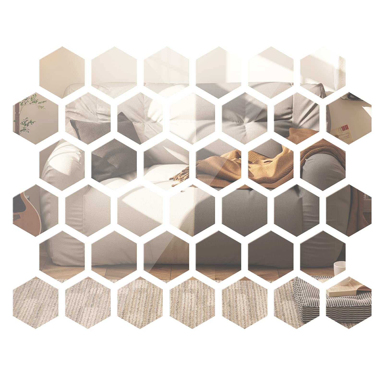 48 Piece Acrylic Hexagon Mirror Wall Stickers for DIY Home Decoration