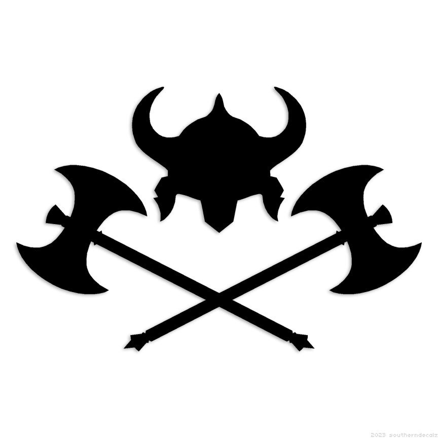 Viking Helmet Axes – Decal Sticker – Multiple Colors & Sizes – ebn6864