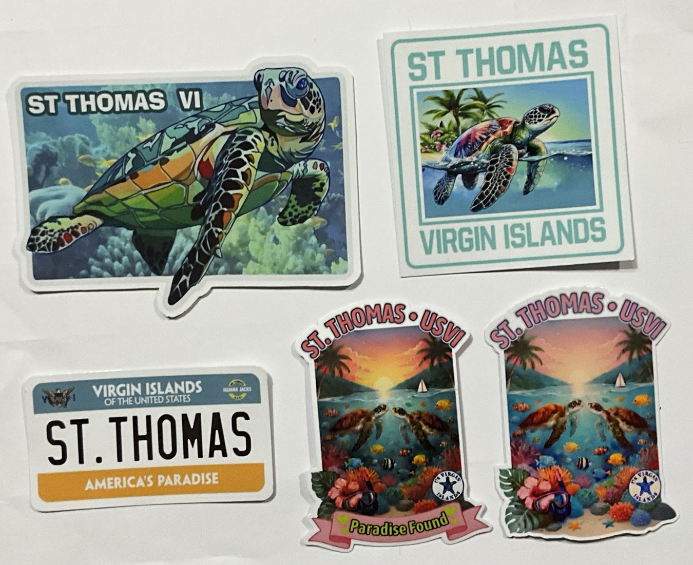 St Thomas USVI Sea Turtle Custom Stickers (5-pack) Waterproof Premium Islands