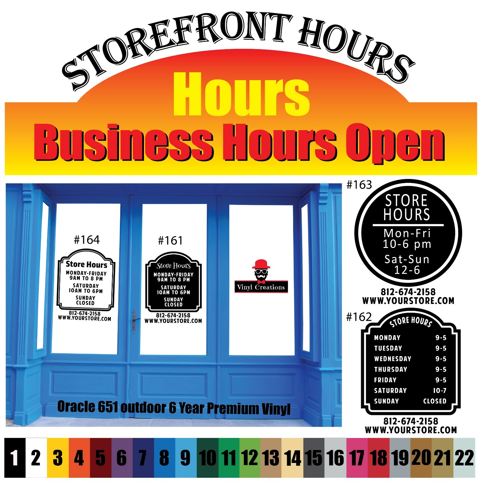 Storefront Hours of Business Custom Decals- Personalized Design Templates Sign