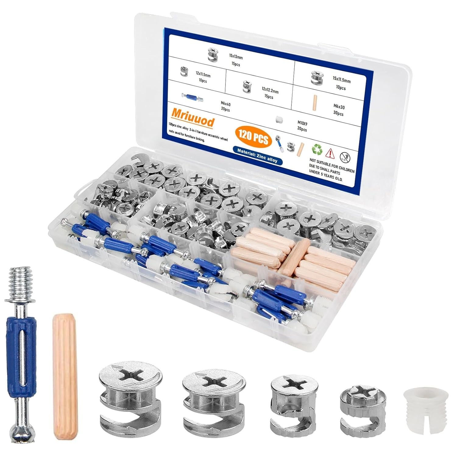 120Pcs Cam Lock for Furniture Assortment Kit, 3 in 1 Eccentric Hardware Wheel…