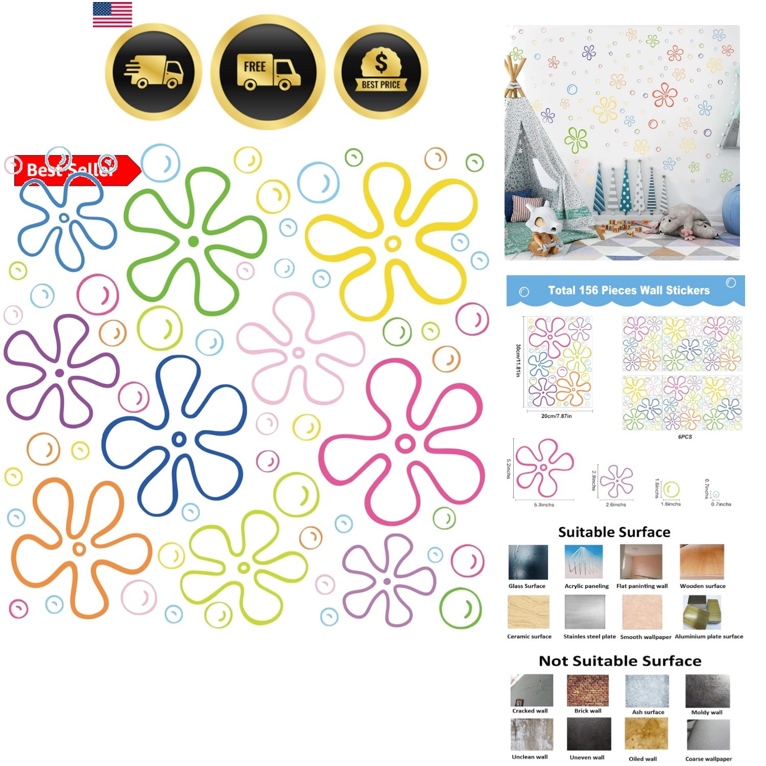 Sea Wall Decals Kids Room Bathroom Windows Kids Party Decor Set 6 Sheets