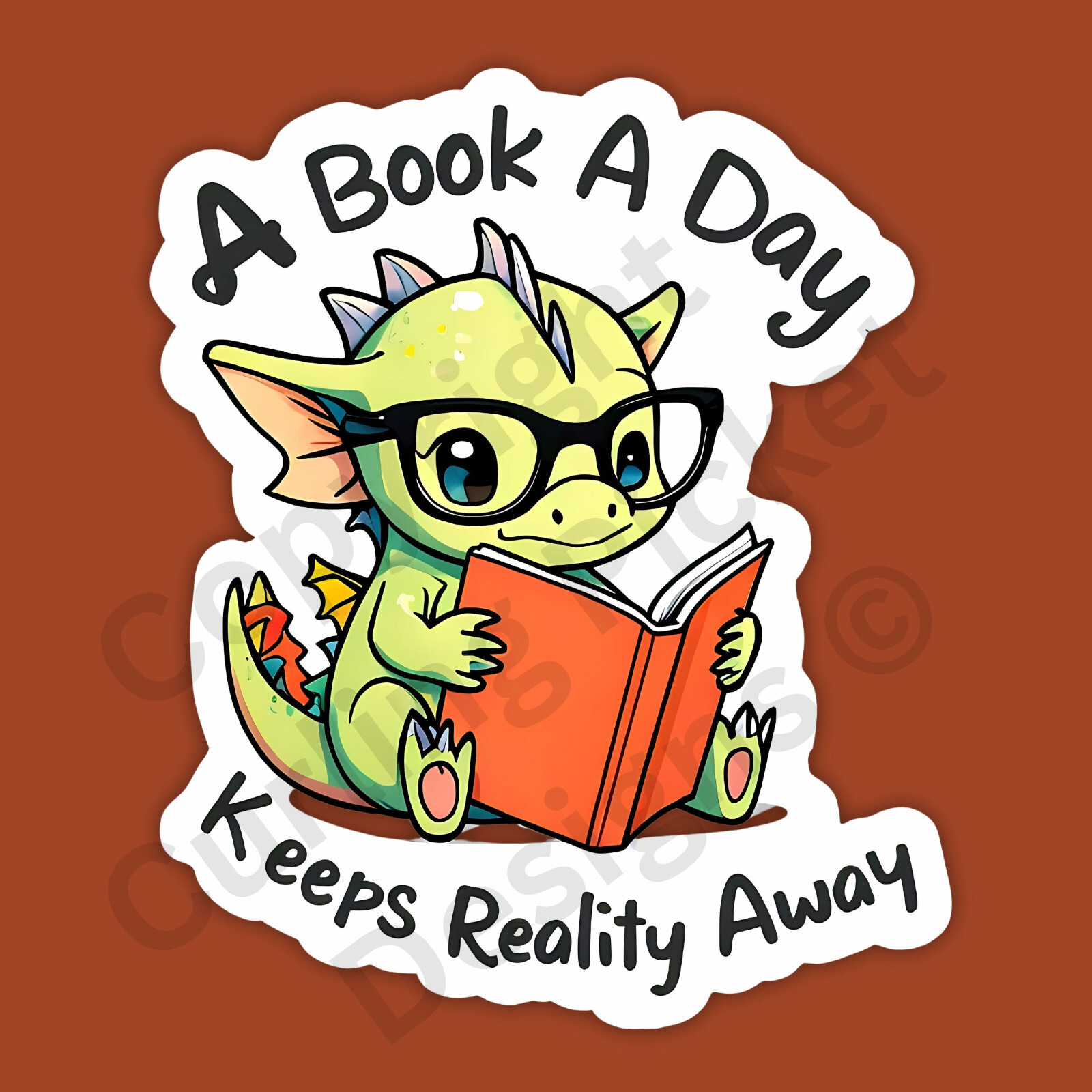 Book A Day Reality Dragon Bookworm Fantasy Whimsical Reading 3″ Vinyl Sticker