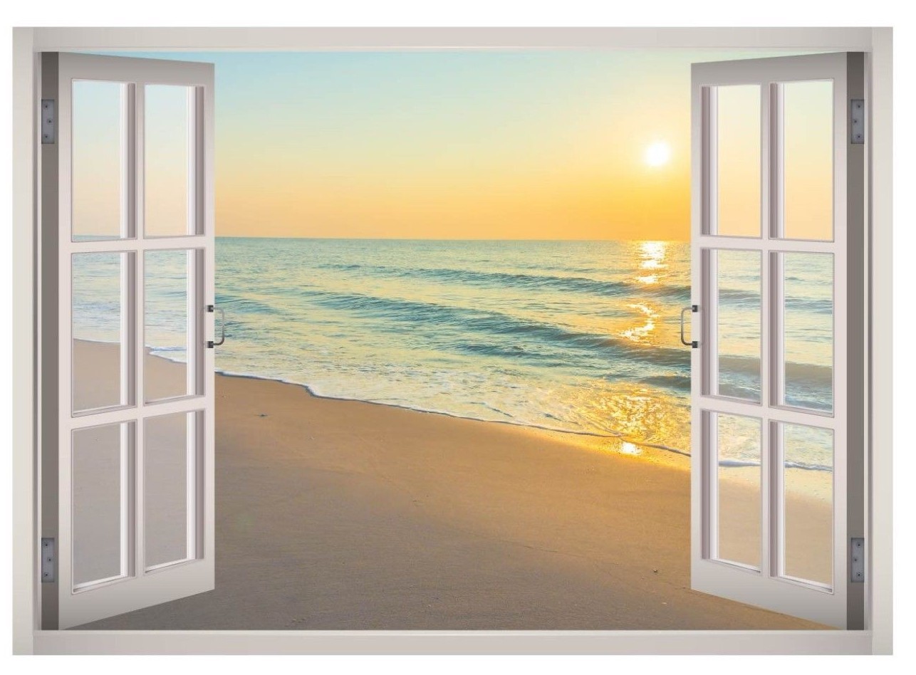 Malibu Sunset View Window 3D Wall Decal Art Mural Home Decor Canvas Vinyl W86