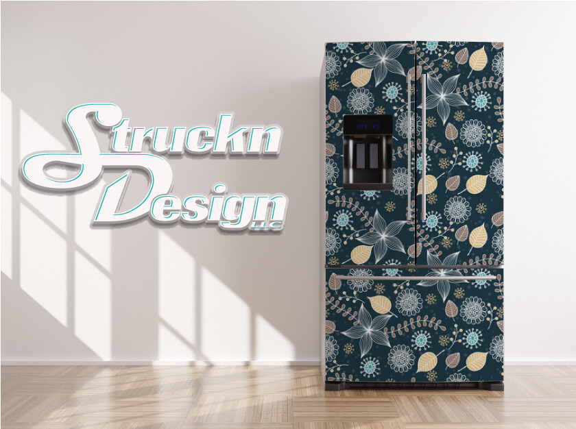 Floral Blue Flower Plant Pattern Retro Fridge Freezer Wrap Side Door Vinyl Decal