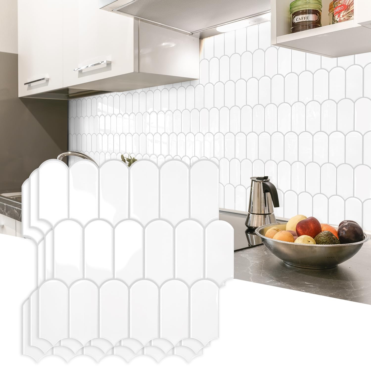 Upgraded Thicker Design Peel and Stick Backsplash Tile, 10-Sheet White with G…