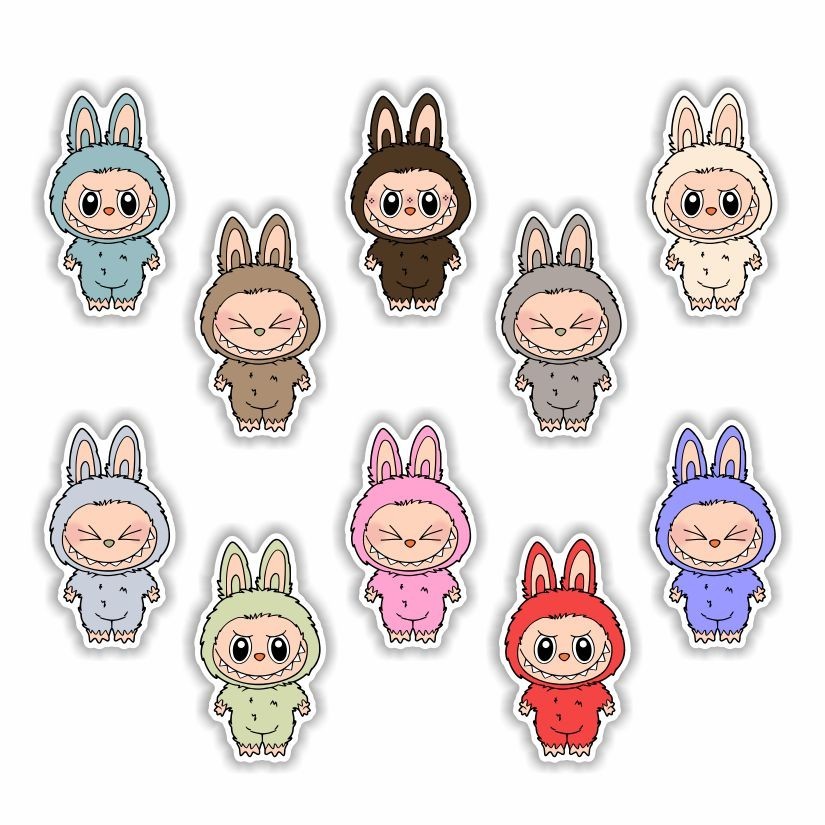 Labubu Set of 10 Stickers, Peel N’ Stick, Different sizes