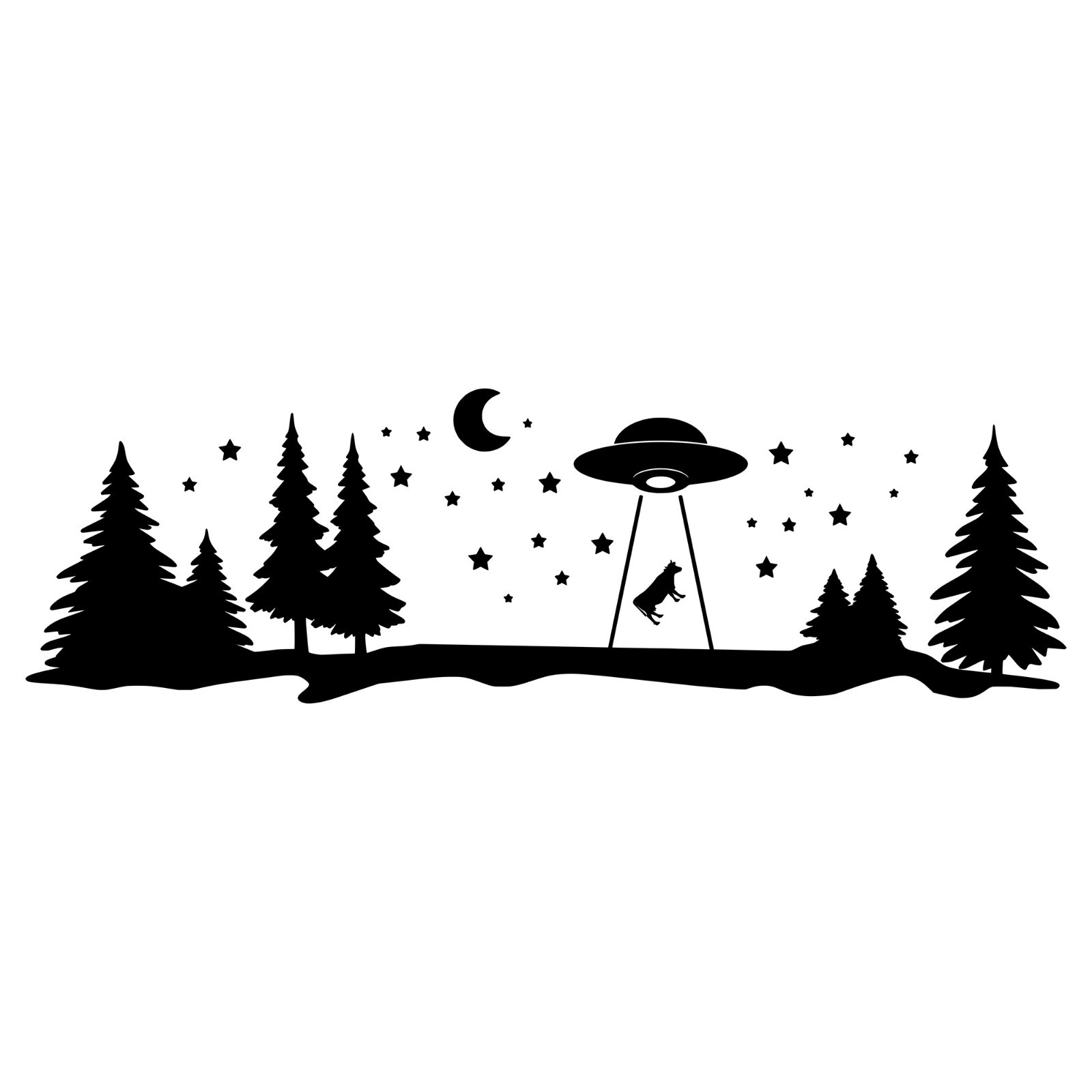 Cow Abduction UFO Moon Stars Vinyl Decal – Camping RV Travel Trailer Scene