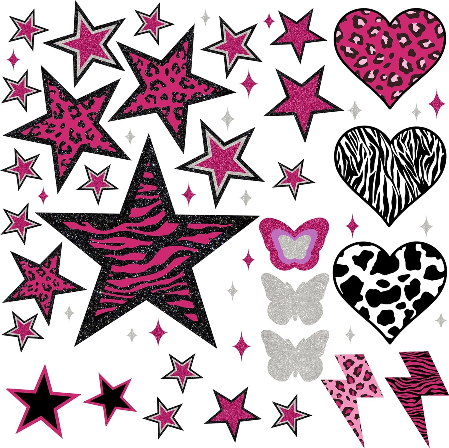 TwoDays 100PCS Y2K Room Decor Aesthetic Wall Decal, 2000s Mcbling Vinyl Pink