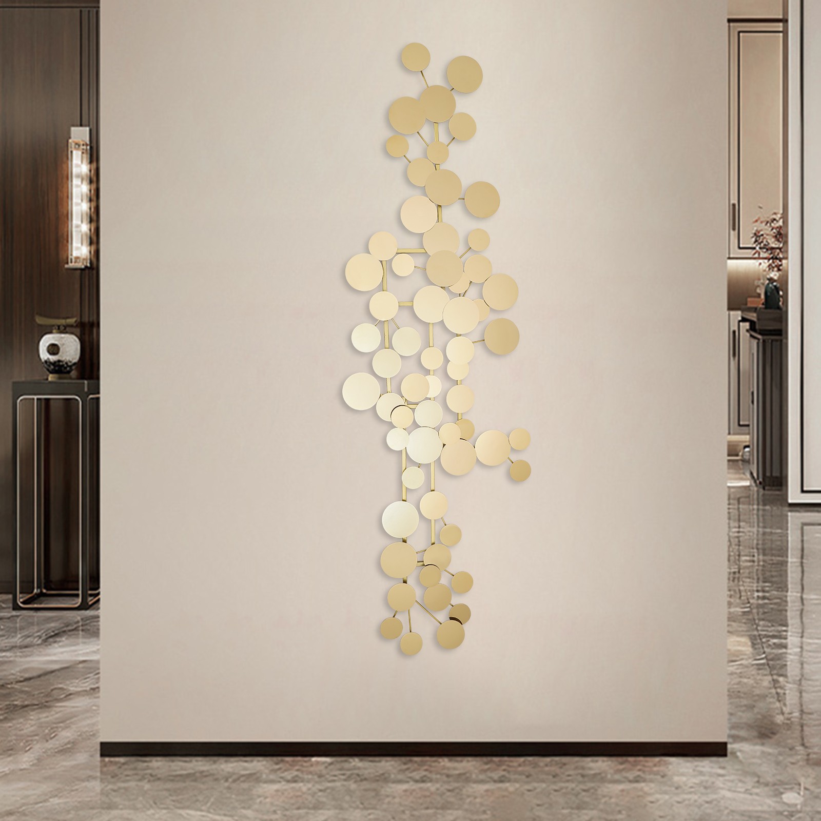 Large Gold Metal Wall Art Decor 59×19 inch, Modern Geometric Circle Wall