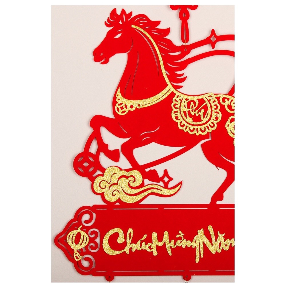 Handcrafted Flocked Fabric Horse Pendant Red for Chinese New Year Celebration
