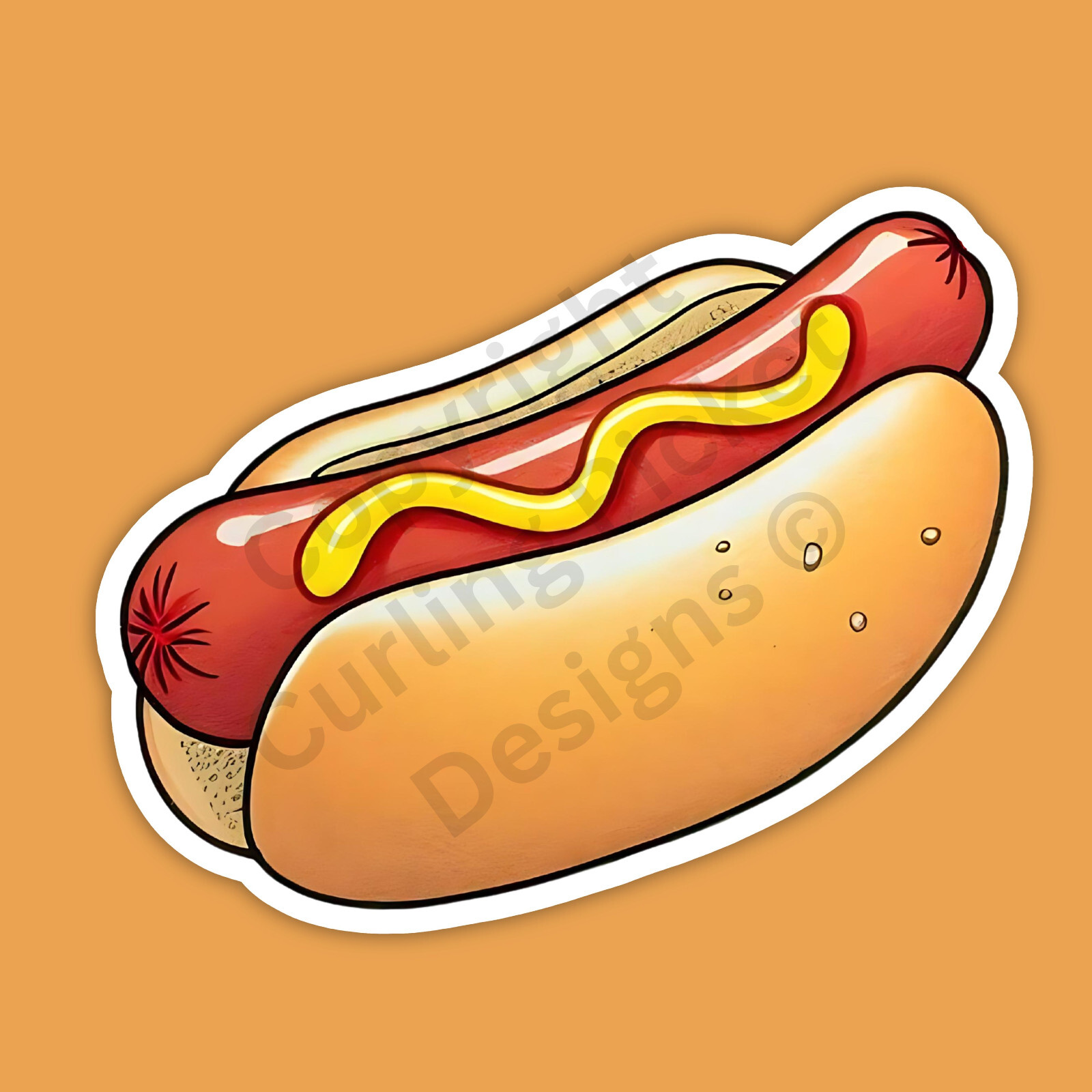Hot Dog on a Bun with Mustard Food Barbecue 3″ Vinyl Sticker