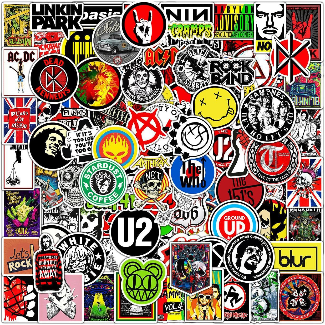 100 PCS Music Themed Graffiti Stickers, Multicolor Vinyl Waterproof Aesthetic St