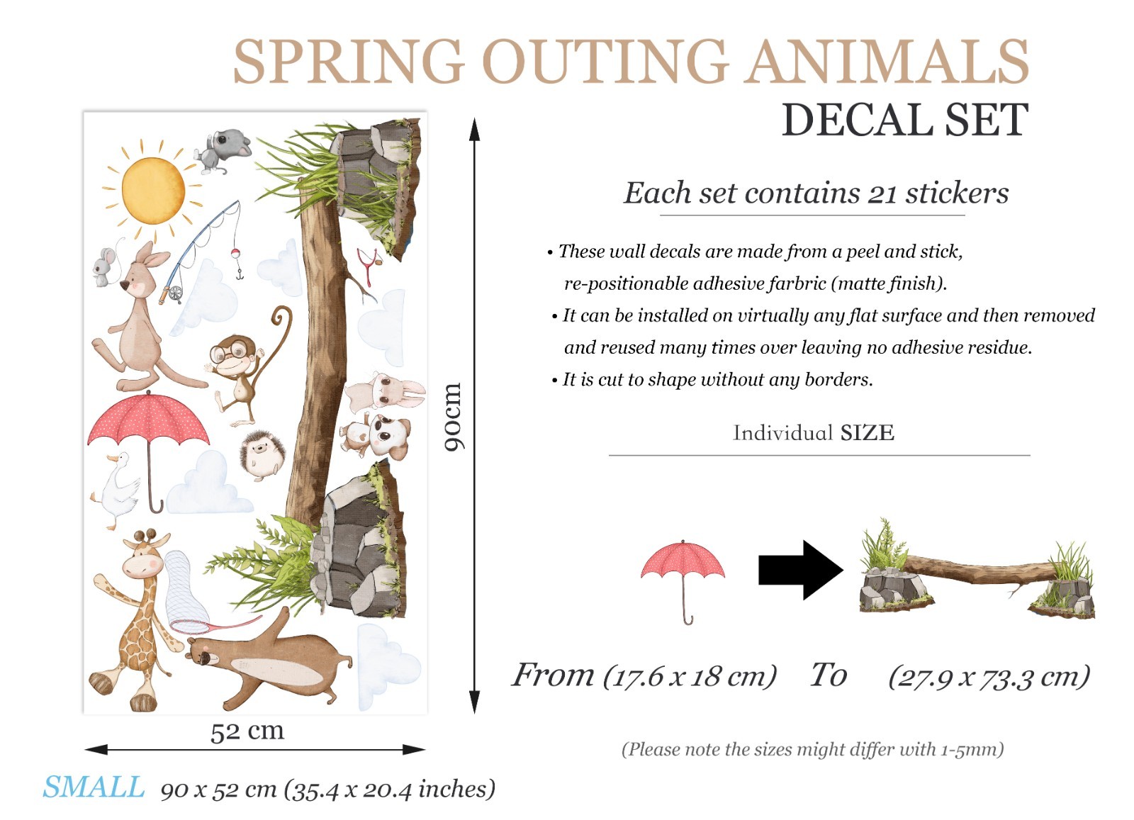Spring Adventure Animals Wall Decal – Koala, Giraffe, Bear, and Playful Puppies