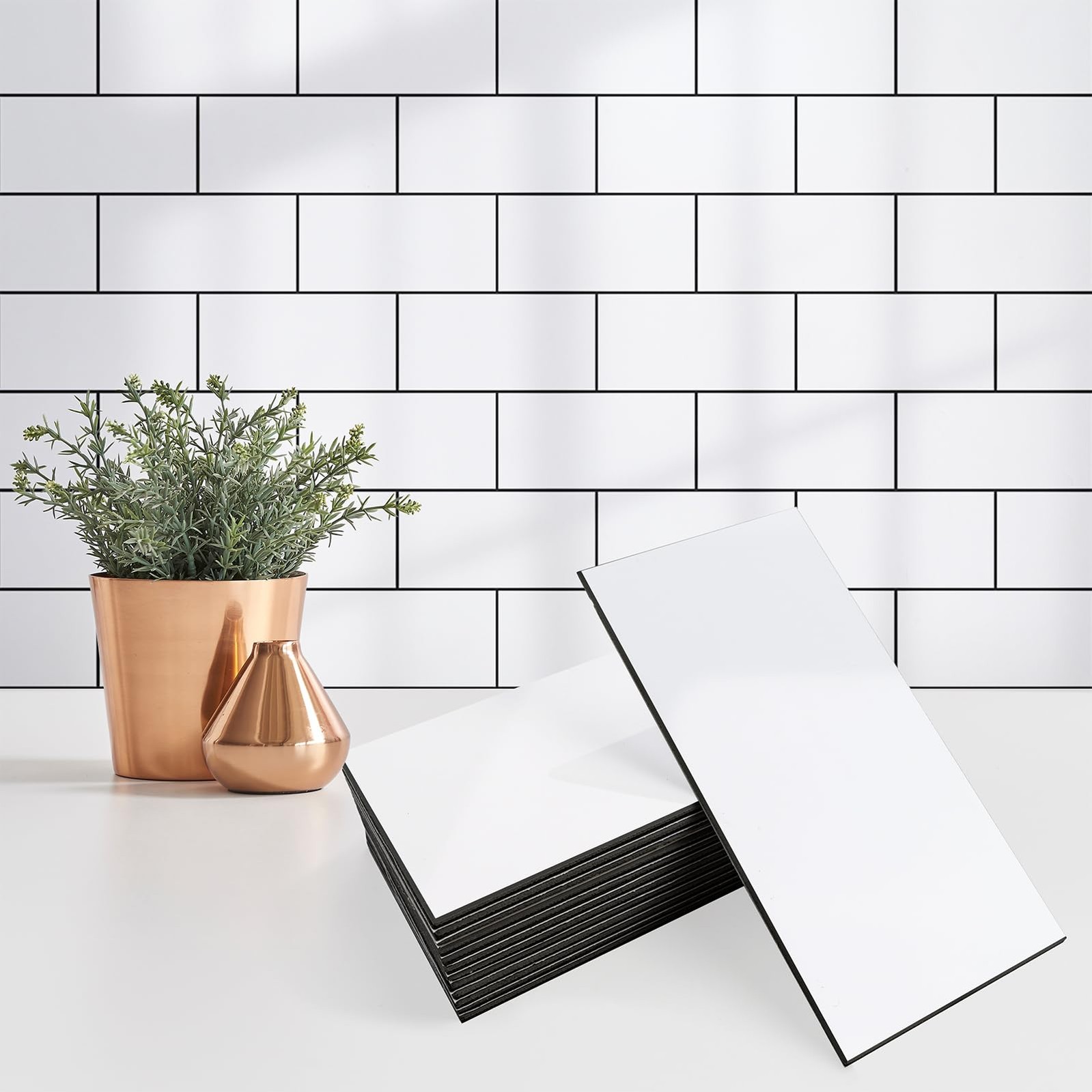 100 Pieces Peel and Stick Backsplash for Kitchen, 3″ x 6″ PVC Subway Tile, Gl…