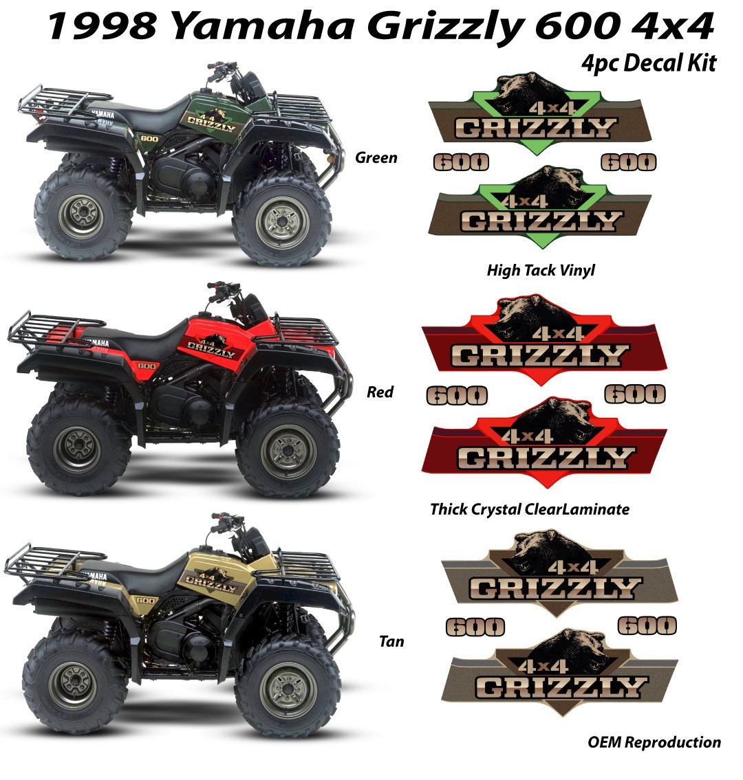 1998 Yamaha Grizzly 600 4×4 YFM600 OEM Graphic Set decal emblem Front Fender