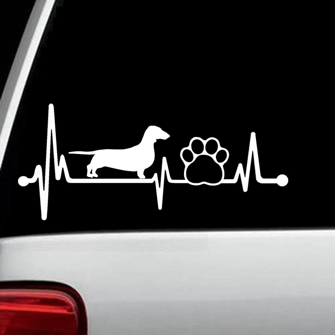 Dachshund Heartbeat Pet Paw Lifeline Decal Sticker for Car Window 8 Inch BG 148