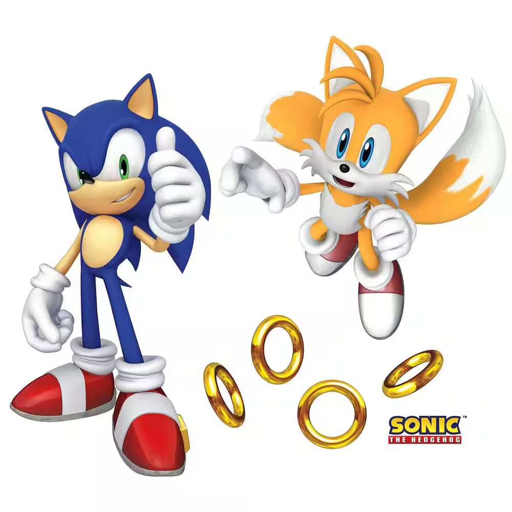 12-Piece Sonic the Hedgehog 42 In. X 35 In. Blue Sonic and Tails Wall Decals