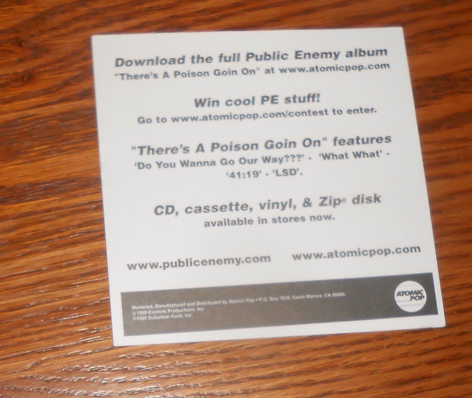 Public Enemy There’s a Poison Goin On Sticker 1999 Decal Square Promo 4” RARE