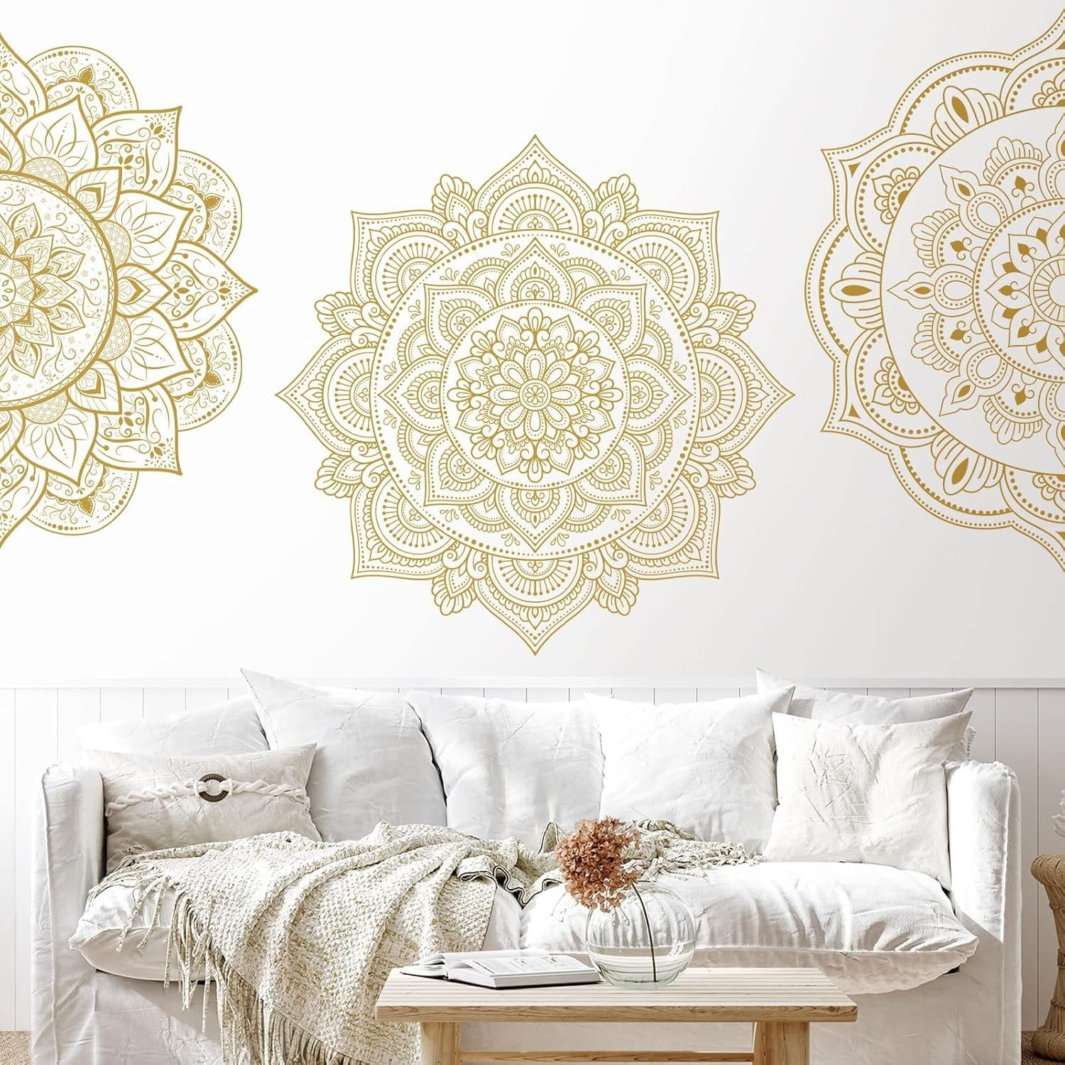 4 Pcs Gold Half Mandala Wall Decal Boho Mandala Sticker Lotus Flower Vinyl Wall
