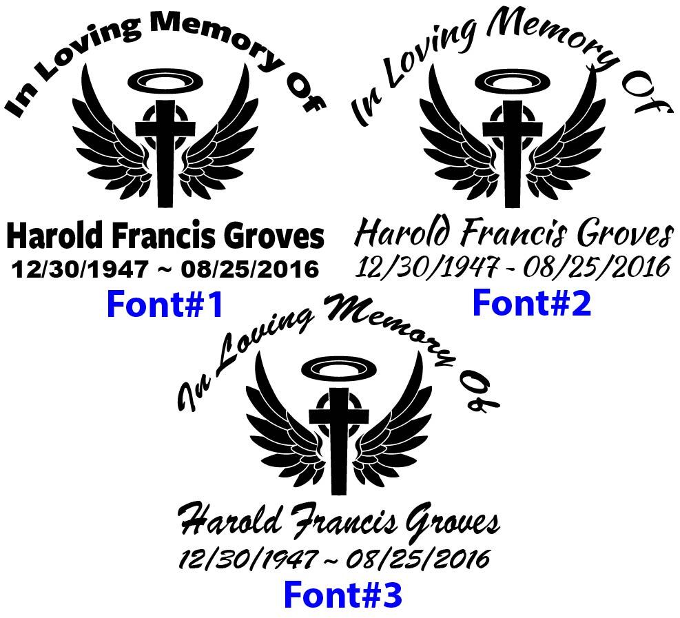In Loving Memory – Wings Cross Angel Jesus Sticker Decal Memorial Personalized